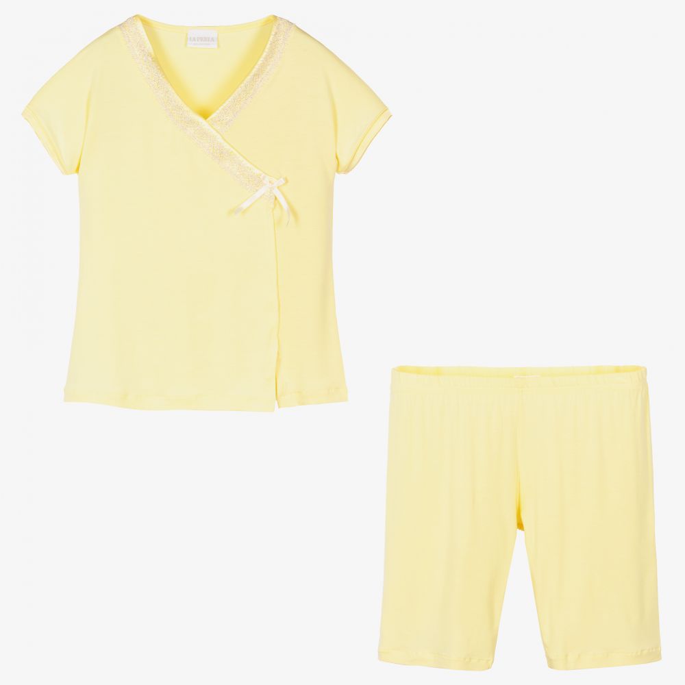 لا بيرلا-بيجاما شورت مودال جيرسي لون أصفر باهت للبنات | Childrensalon Outlet