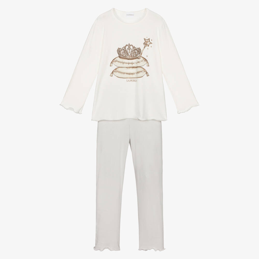 La Perla - Modal-Schlafanzug in Grau und Elfenbein | Childrensalon