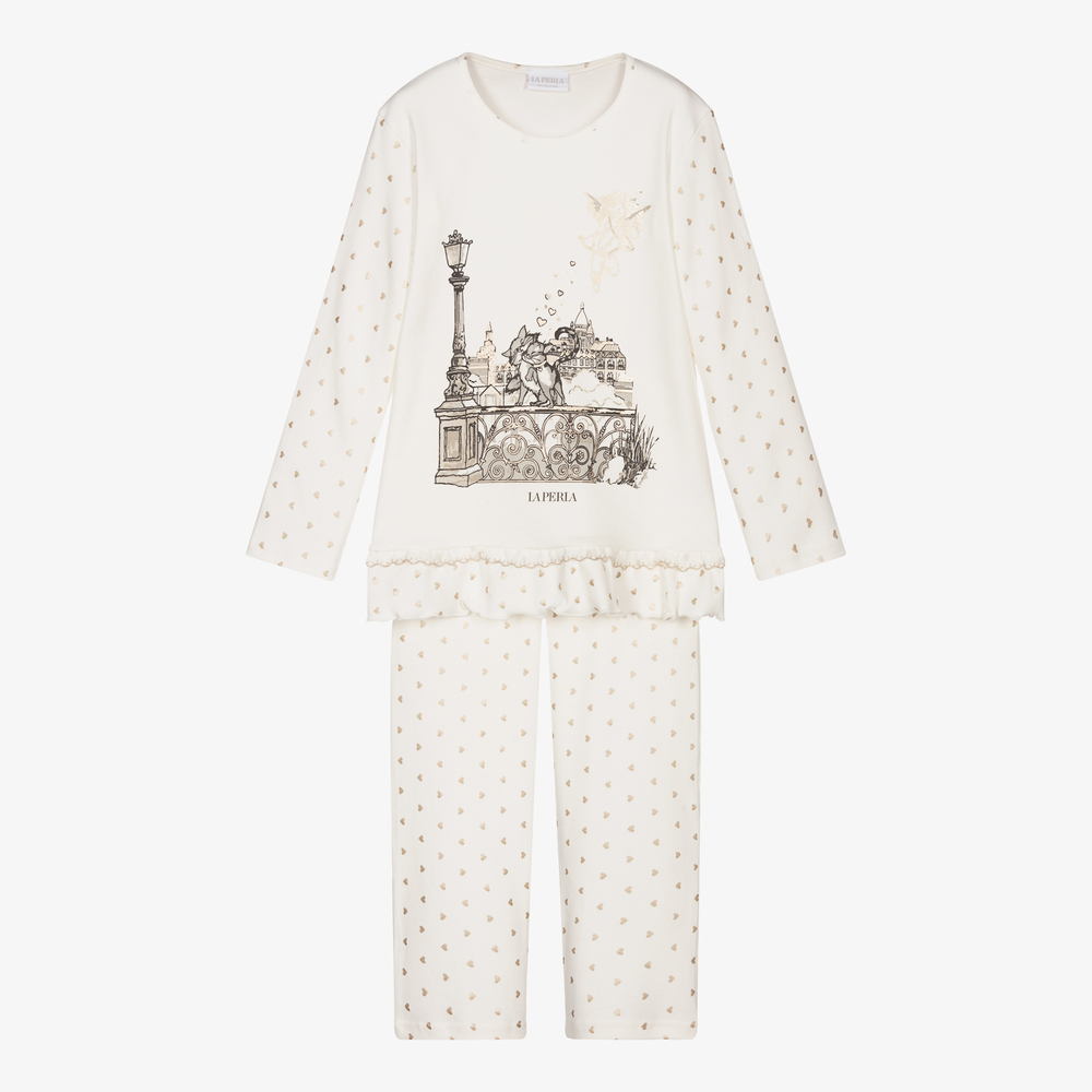 La Perla-Ivory Cotton Hearts Pyjamas | Childrensalon Outlet
