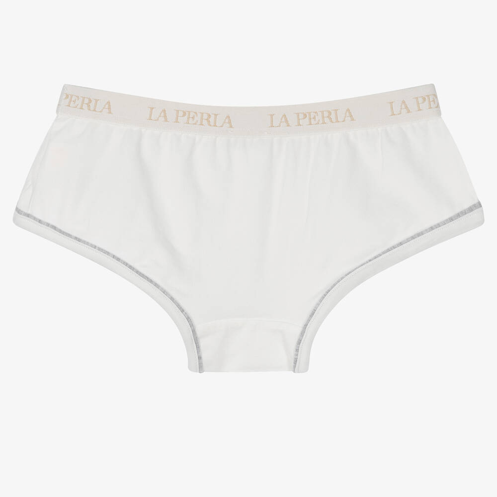 La Perla-Ivory Cotton Logo Knickers | Childrensalon Outlet