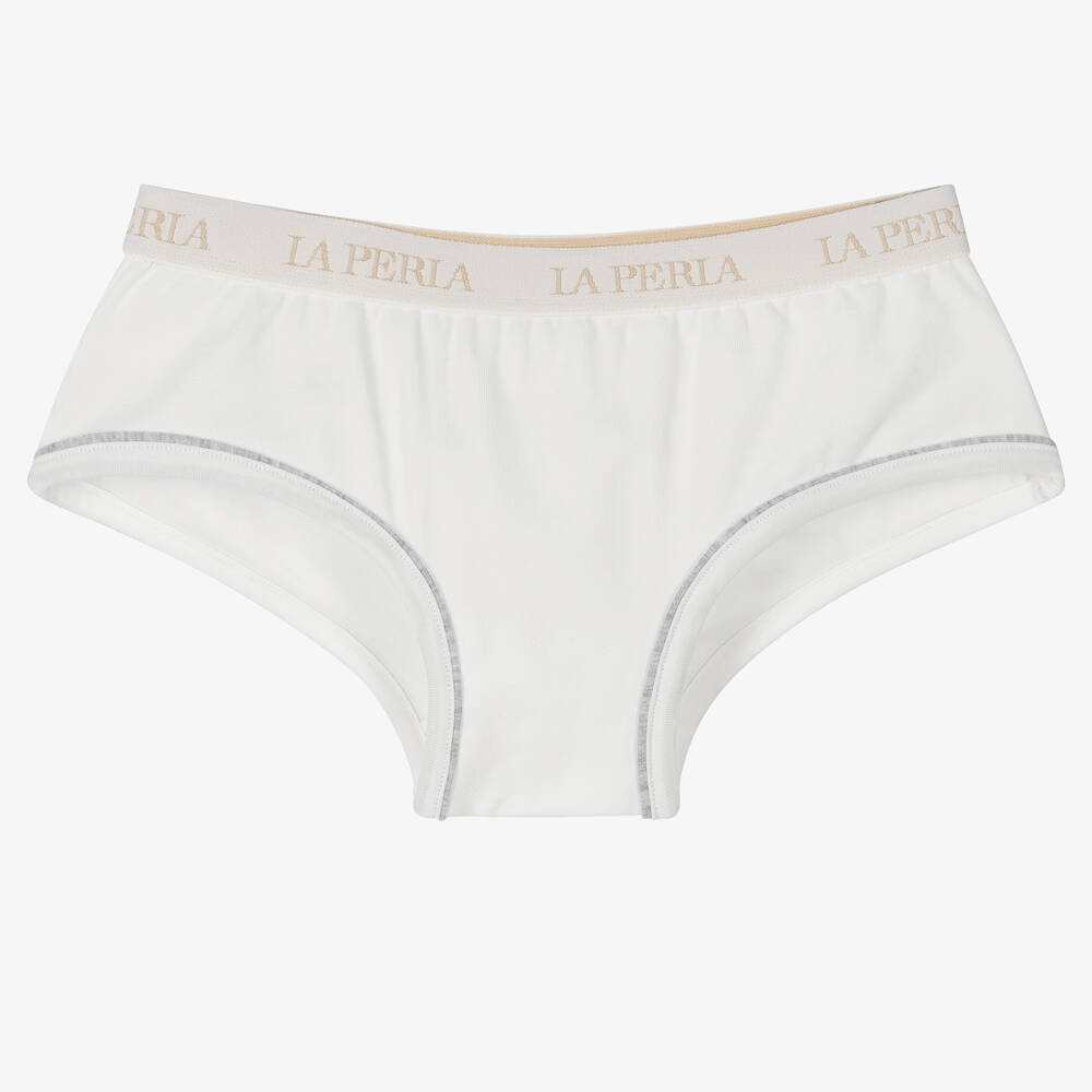 La Perla - Ivory Cotton Logo Knickers | Childrensalon