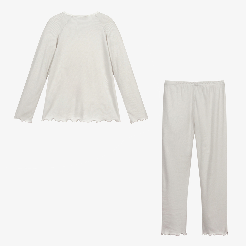 لا بيرلا-بيجاما مودال جيرسي لون عاجي ورمادي للبنات | Childrensalon Outlet