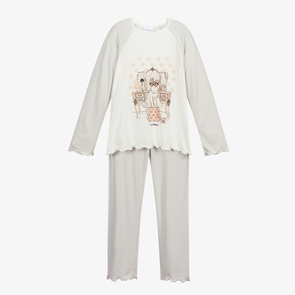 La Perla - Ivory & Grey Modal Pyjamas | Childrensalon