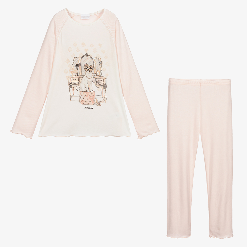 لا بيرلا-بيجاما مودال جيرسي لون عاجي وزهري للبنات | Childrensalon Outlet