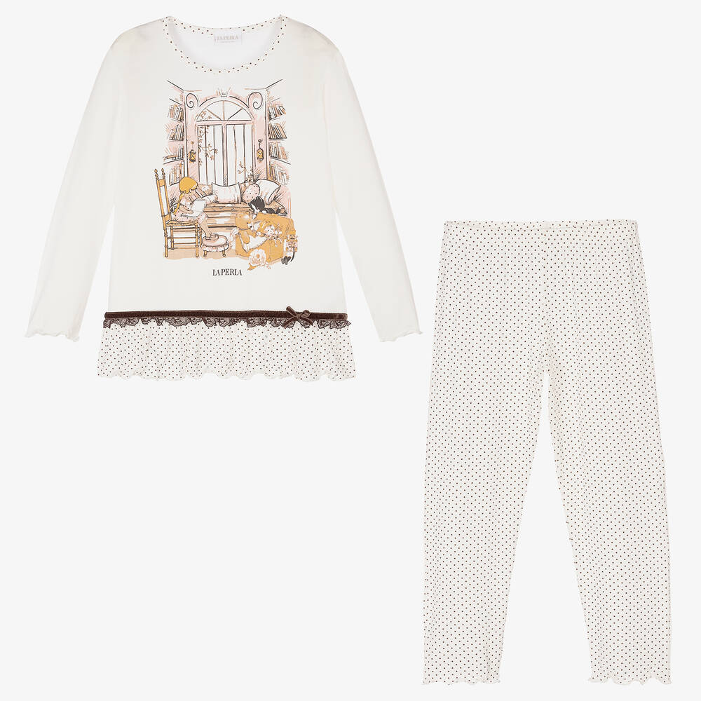 لا بيرلا-بيجاما ميكرومودال جيرسي لون عاجي للبنات | Childrensalon Outlet