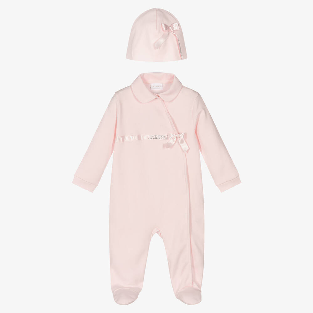 La Perla - Pink Babygrow & Hat Gift Set | Childrensalon