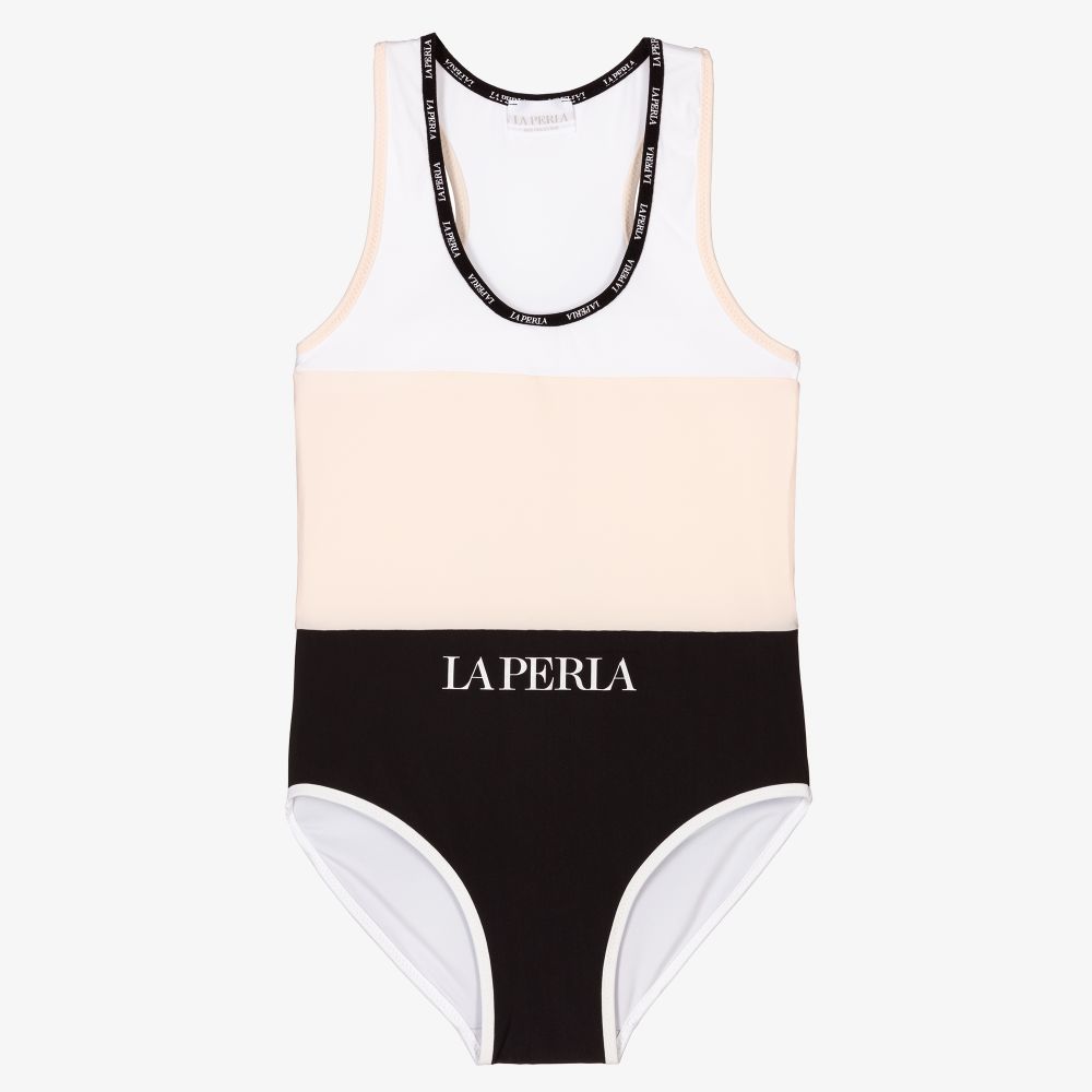 La Perla - Pink & Black Logo Swimsuit | Childrensalon