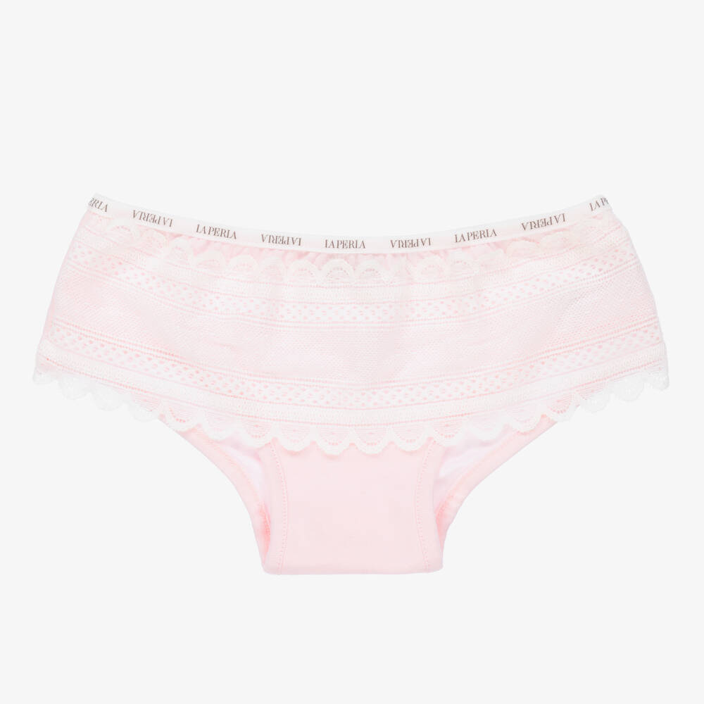 La Perla - Pink Cotton & Lace Knickers | Childrensalon