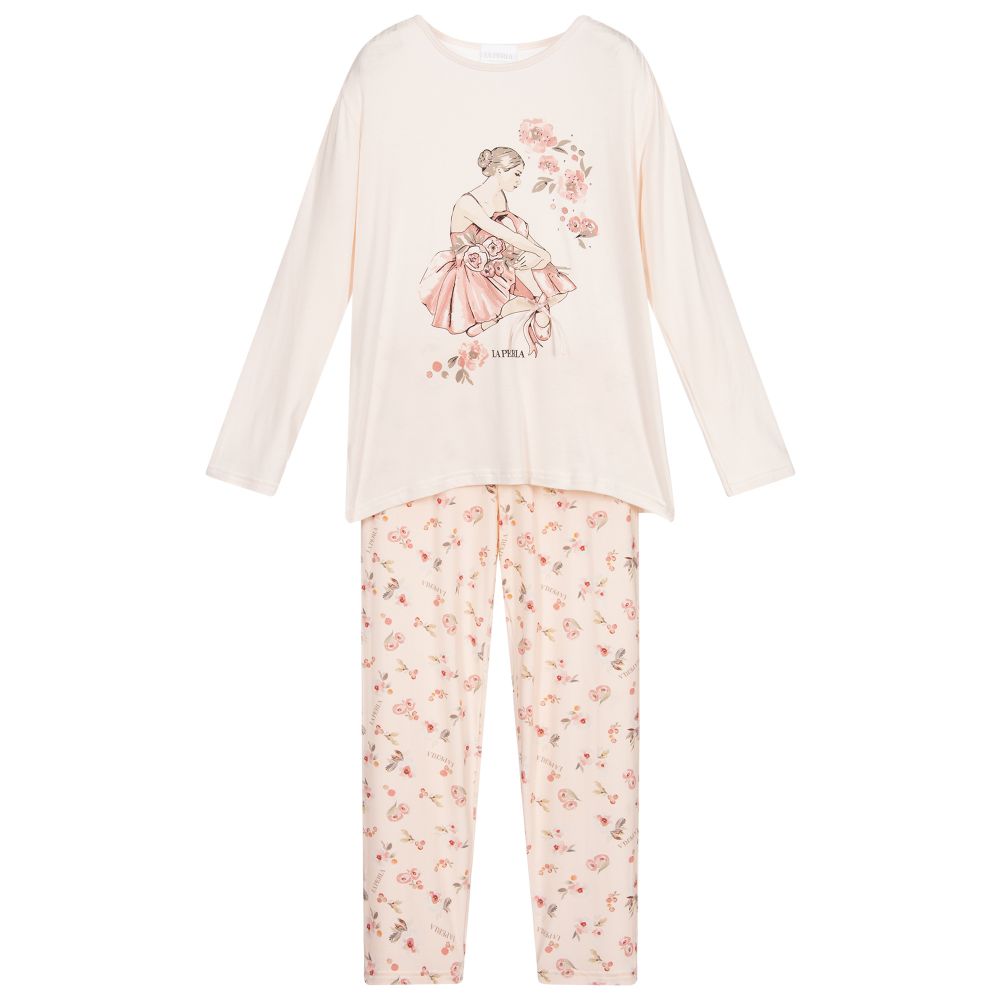 La Perla - Розовая пижама из модала с цветочным рисунком | Childrensalon