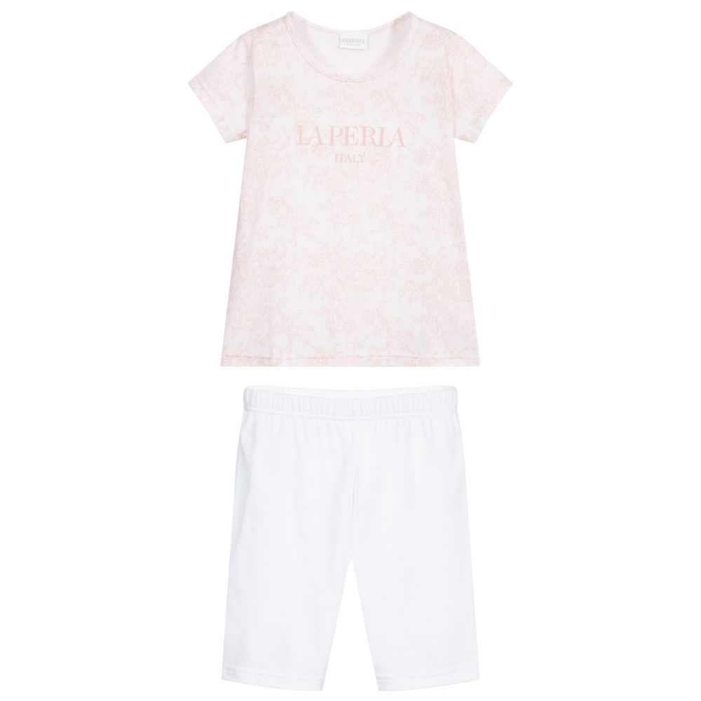 لا بيرلا-بيجاما قطن لون زهري و أبيض للبنات | Childrensalon Outlet