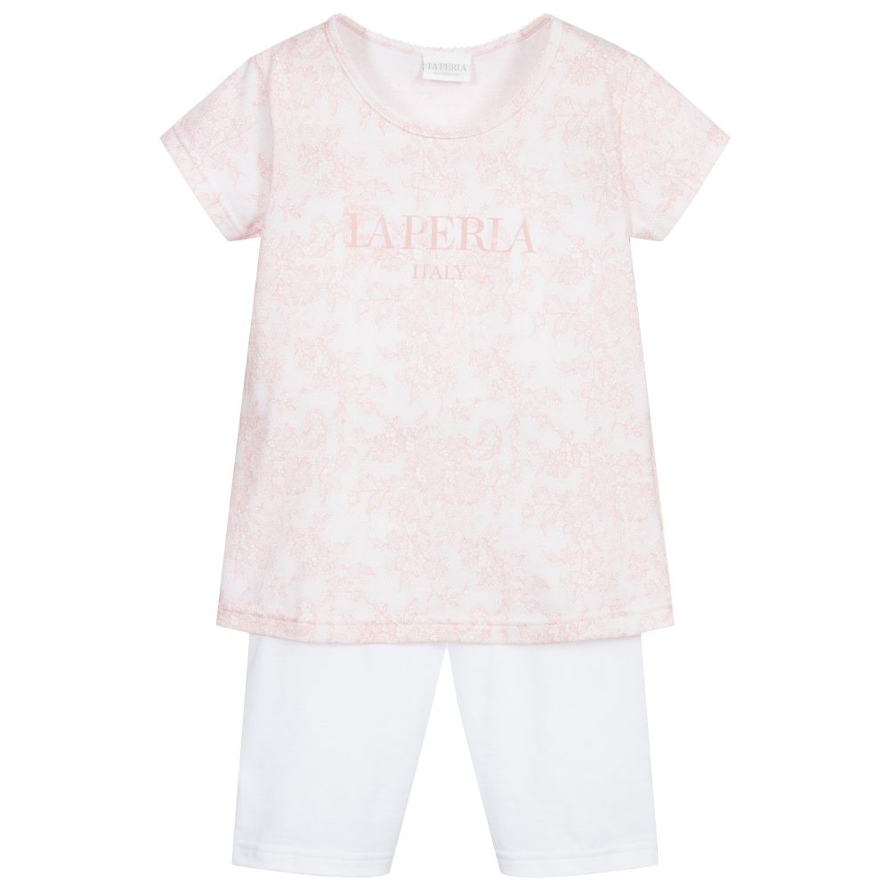 La Perla - Pyjama rose et blanc en coton  | Childrensalon