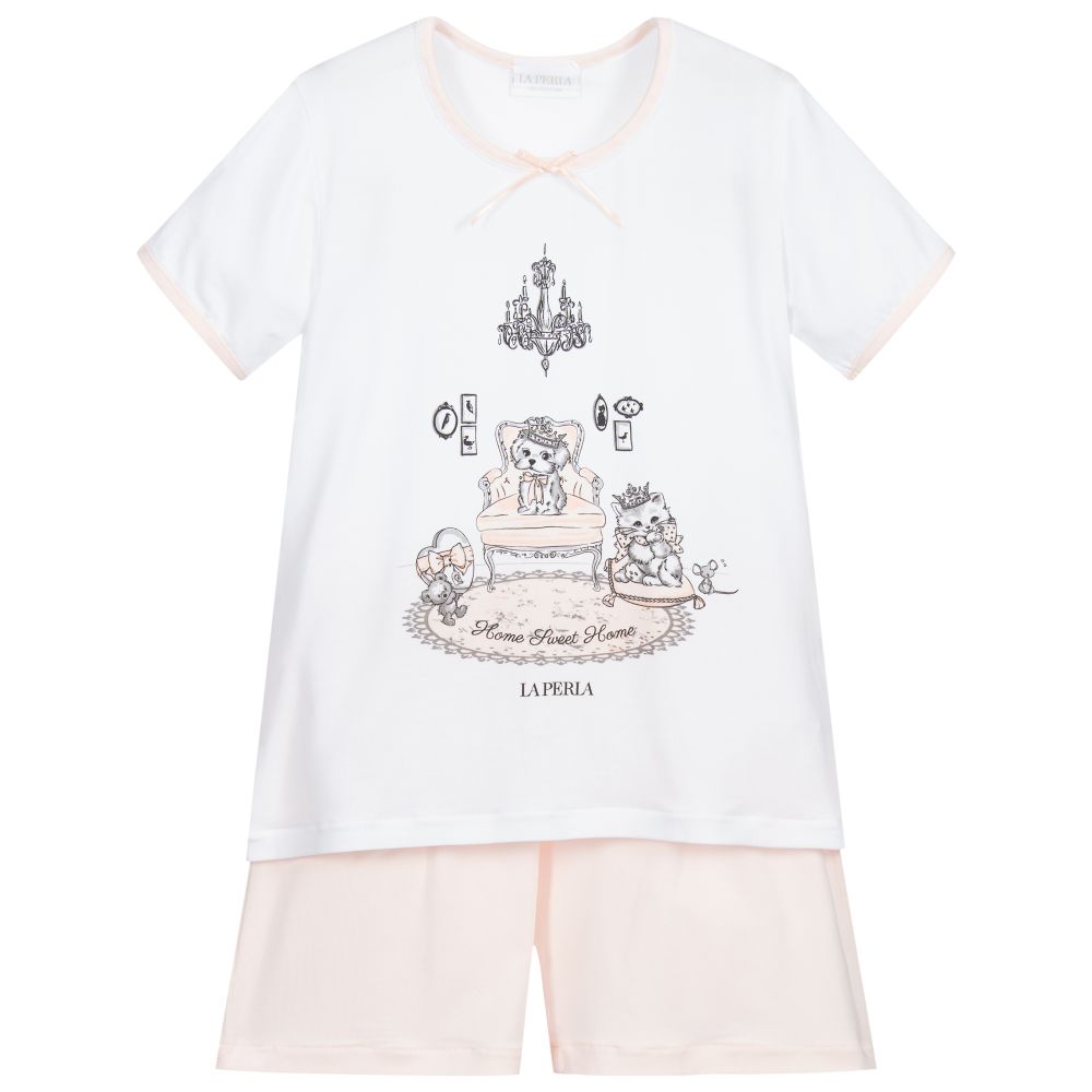 La Perla - Pink & White Modal Pyjamas | Childrensalon