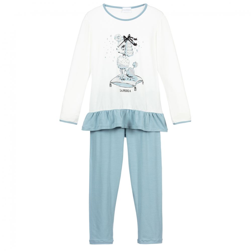 La Perla - White & Blue Modal Pyjamas | Childrensalon