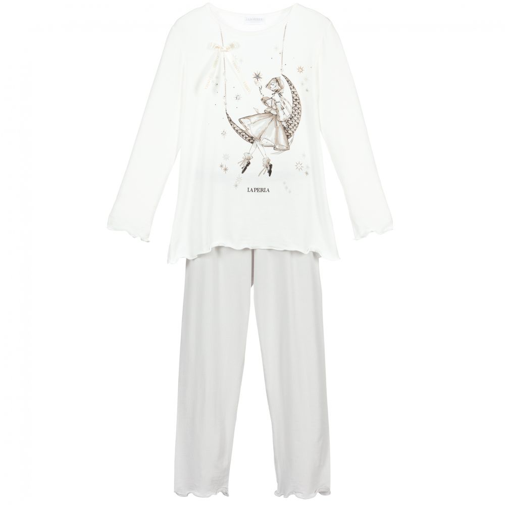 La Perla - White & Grey Modal Pyjamas | Childrensalon