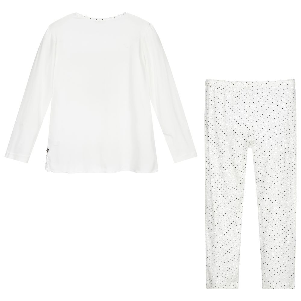 لا بيرلا-بيجاما مودال جيرسي لون أبيض وأسود للبنات | Childrensalon Outlet