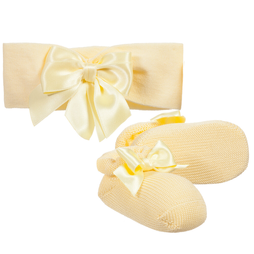 La Perla-Yellow Headband & Booties Gift Set | Childrensalon Outlet
