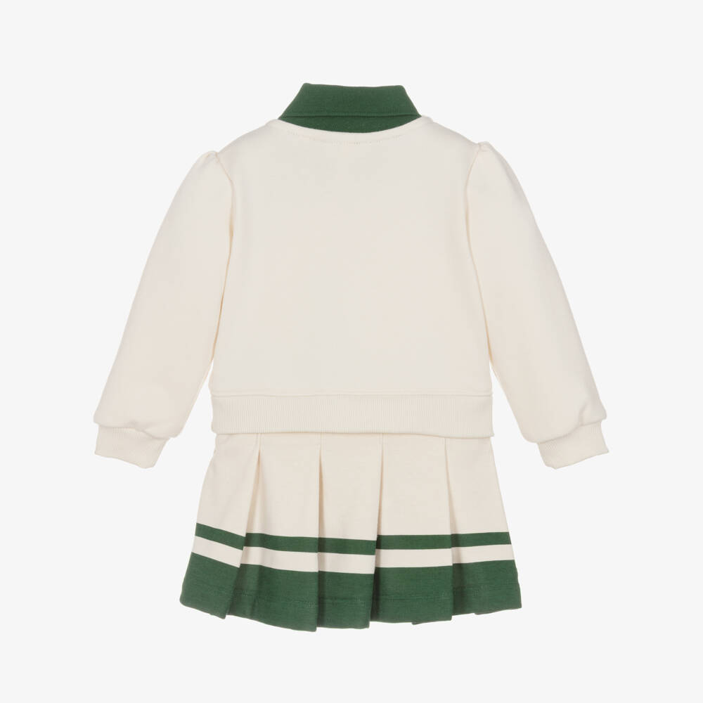 Lacoste-Baby Girls Ivory Cotton Dress with Green Trims | Childrensalon Outlet