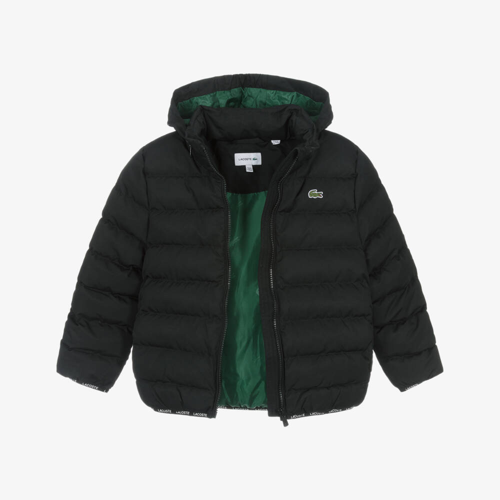 Lacoste-Black Puffer Jacket with Fold Away Hood | Childrensalon Outlet
