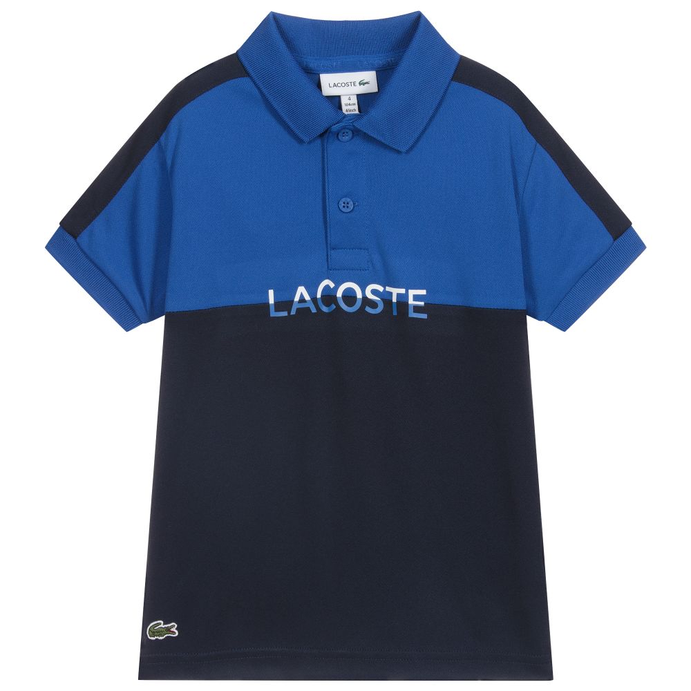 Lacoste - توب بولو قطن بيكيه لون أزرق  وكحلي للأولاد | Childrensalon