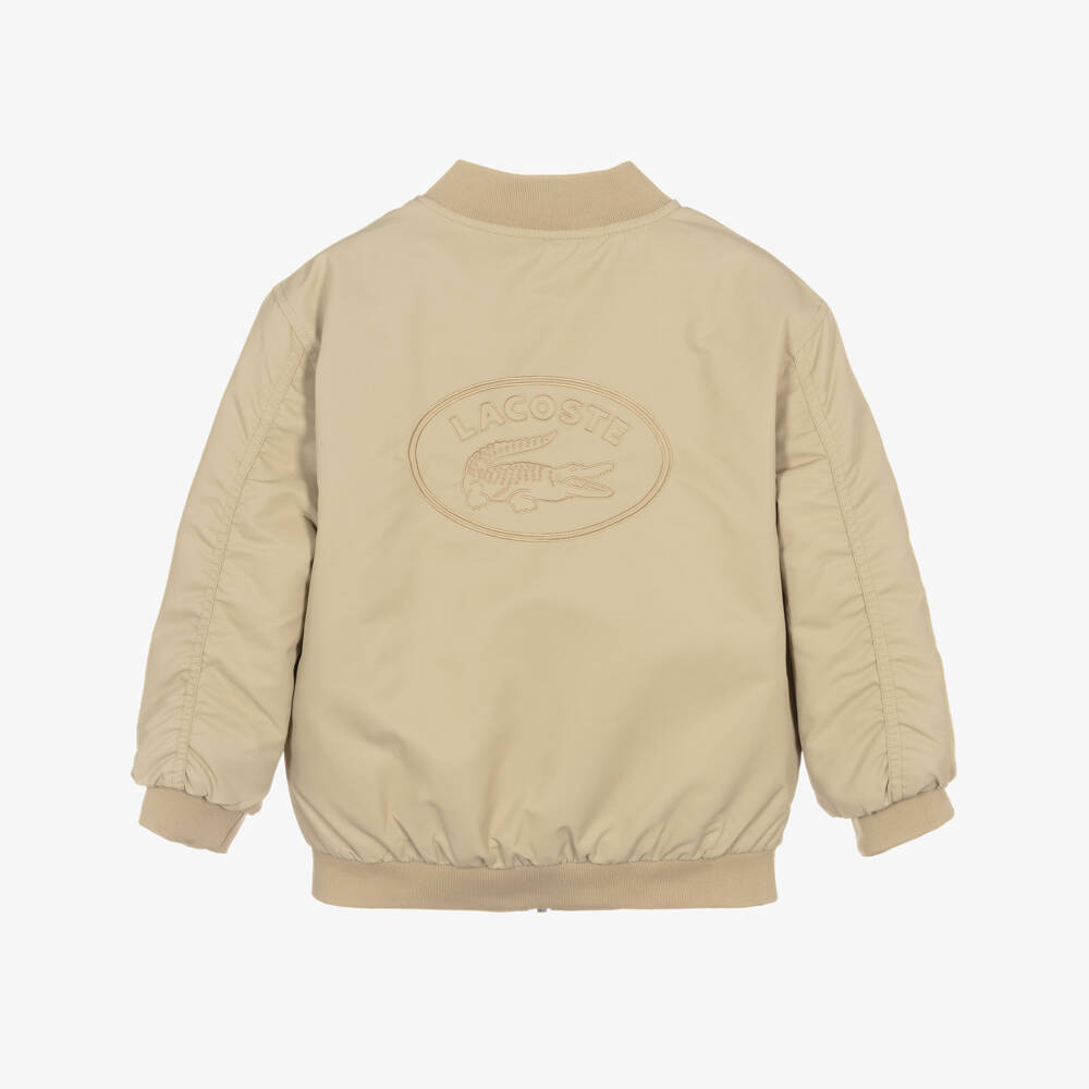 Lacoste-Boys Beige Bomber Jacket with Embroidered Logo | Childrensalon Outlet
