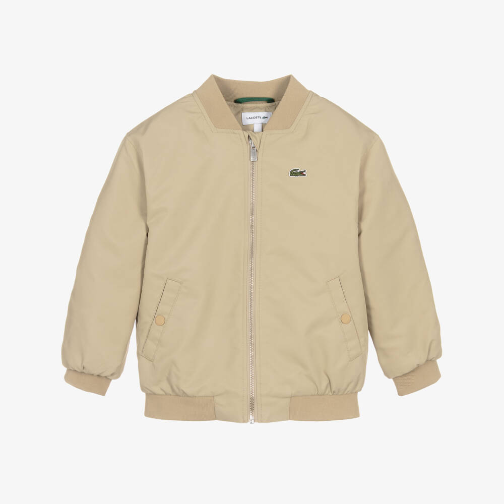 Lacoste-Boys Beige Bomber Jacket with Embroidered Logo | Childrensalon Outlet