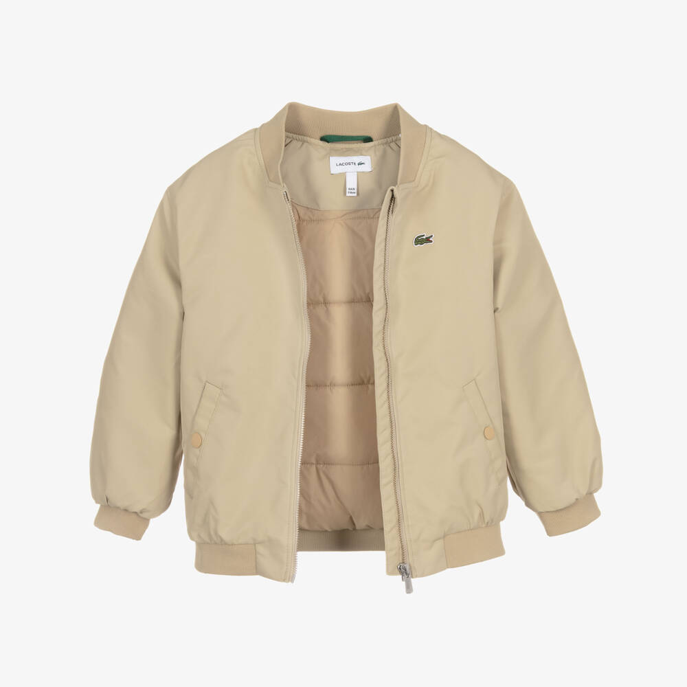 Lacoste-Boys Beige Bomber Jacket with Embroidered Logo | Childrensalon Outlet
