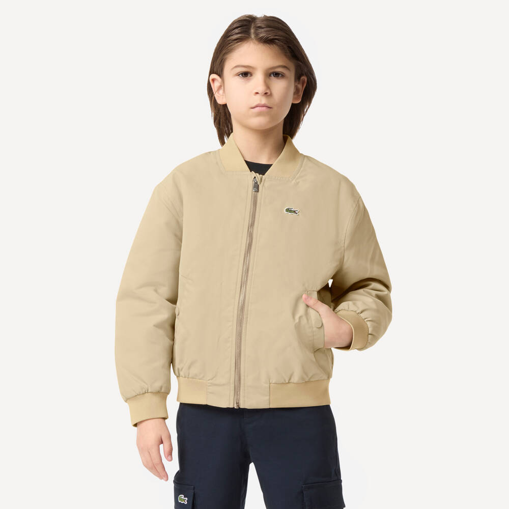 Lacoste-Boys Beige Bomber Jacket with Embroidered Logo | Childrensalon Outlet