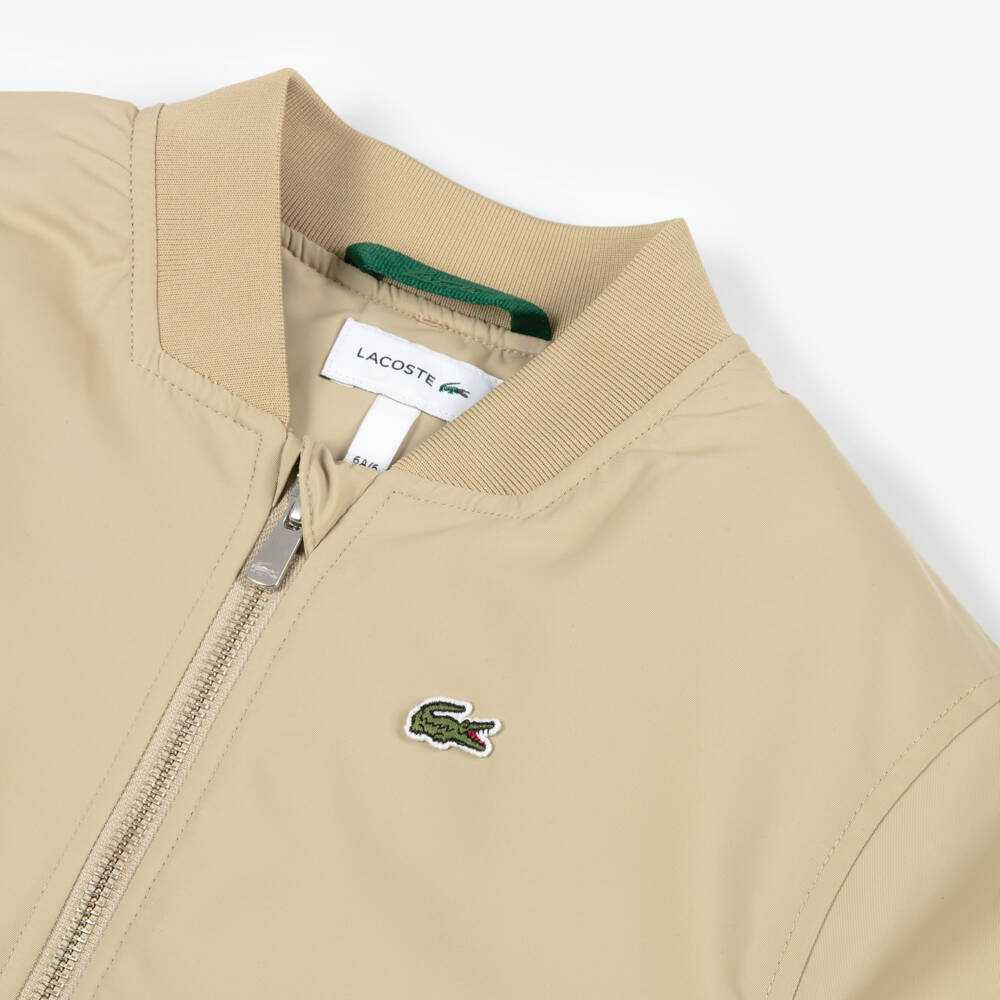 Lacoste-Boys Beige Bomber Jacket with Embroidered Logo | Childrensalon Outlet
