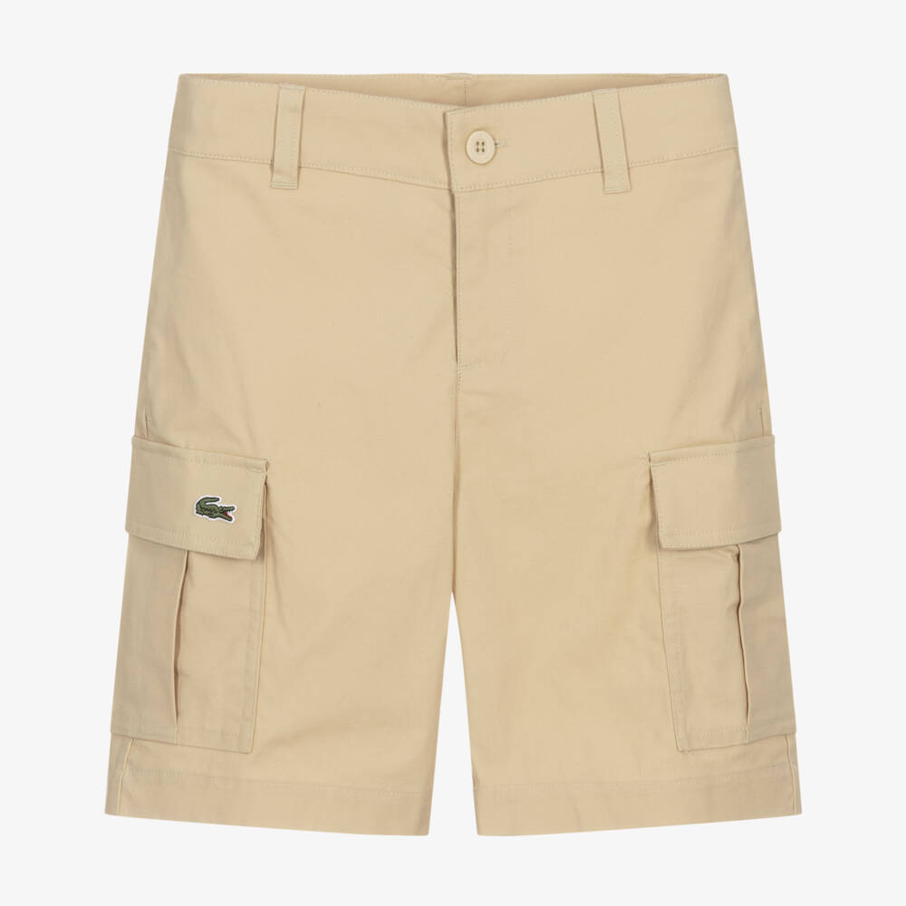 Lacoste-Boys Beige Cotton Cargo Shorts | Childrensalon Outlet