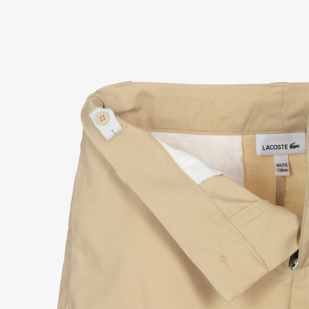 Lacoste-Boys Beige Cotton Cargo Shorts | Childrensalon Outlet