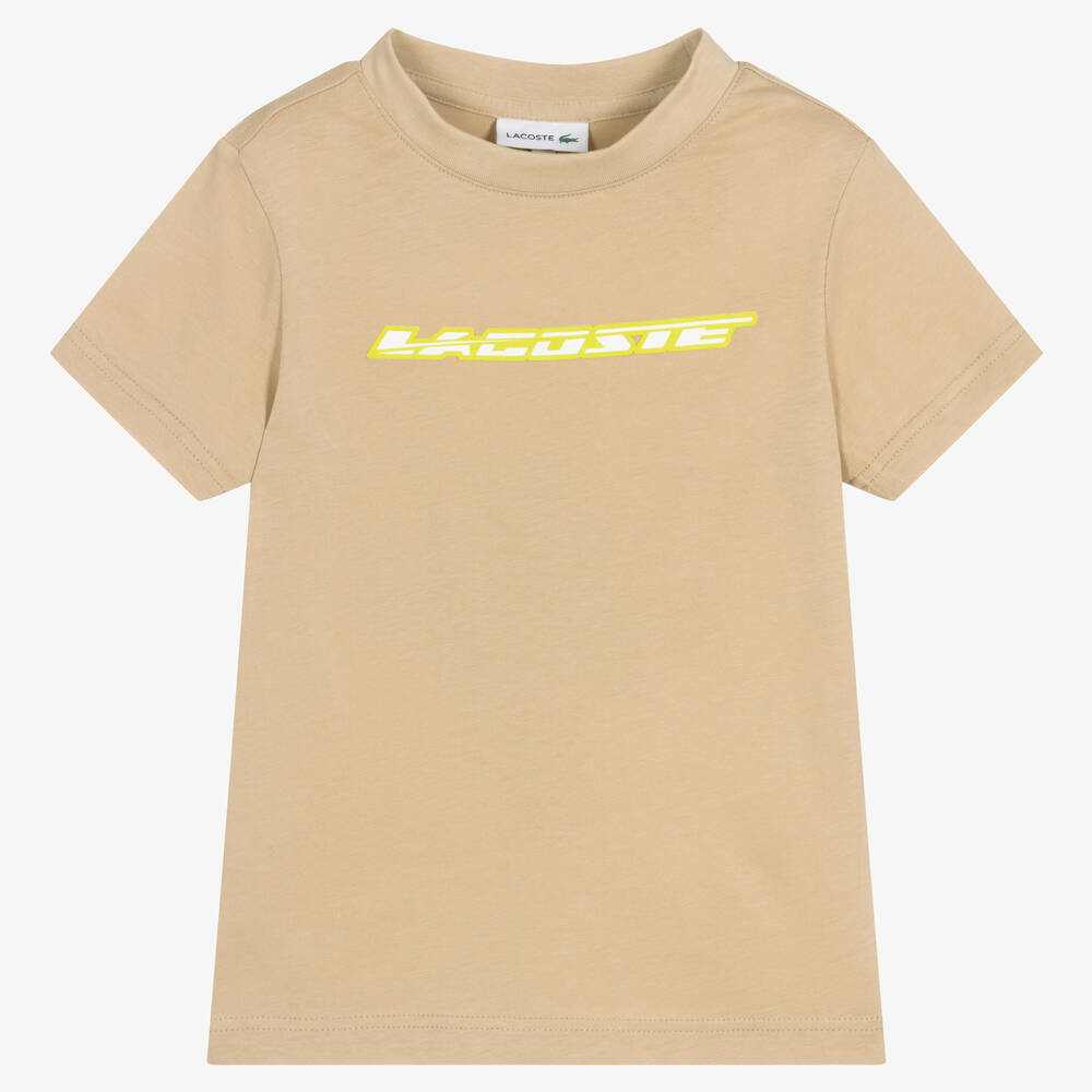 Lacoste - Boys Beige Cotton Logo T-Shirt | Childrensalon