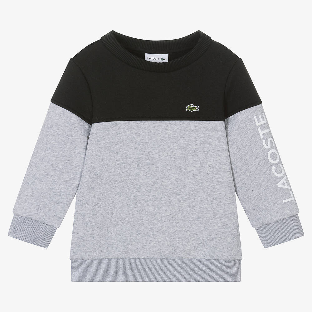 Lacoste - Sweat-shirt noir et gris en coton | Childrensalon