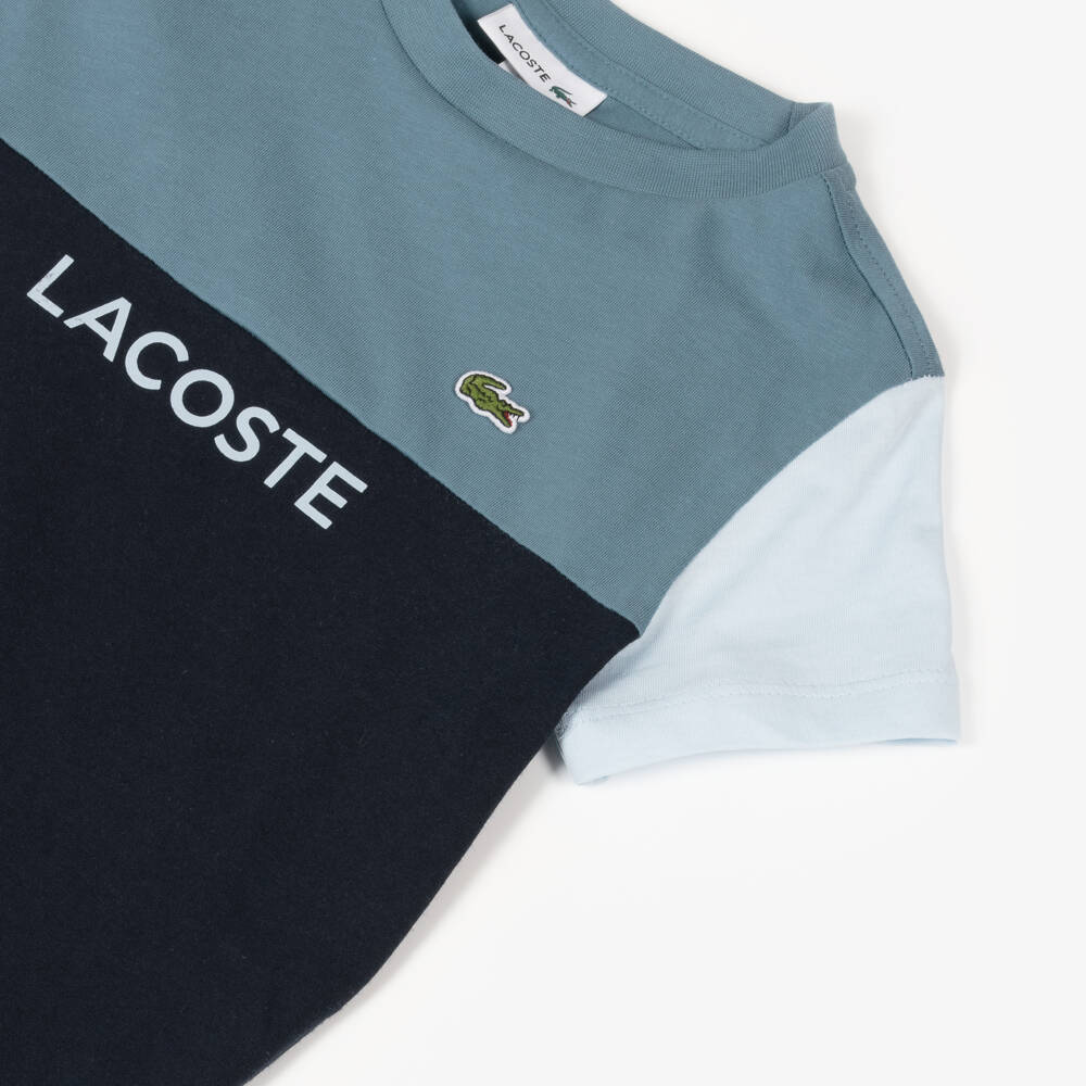 Lacoste-Boys Blue Cotton Colorblock Tee | Childrensalon Outlet