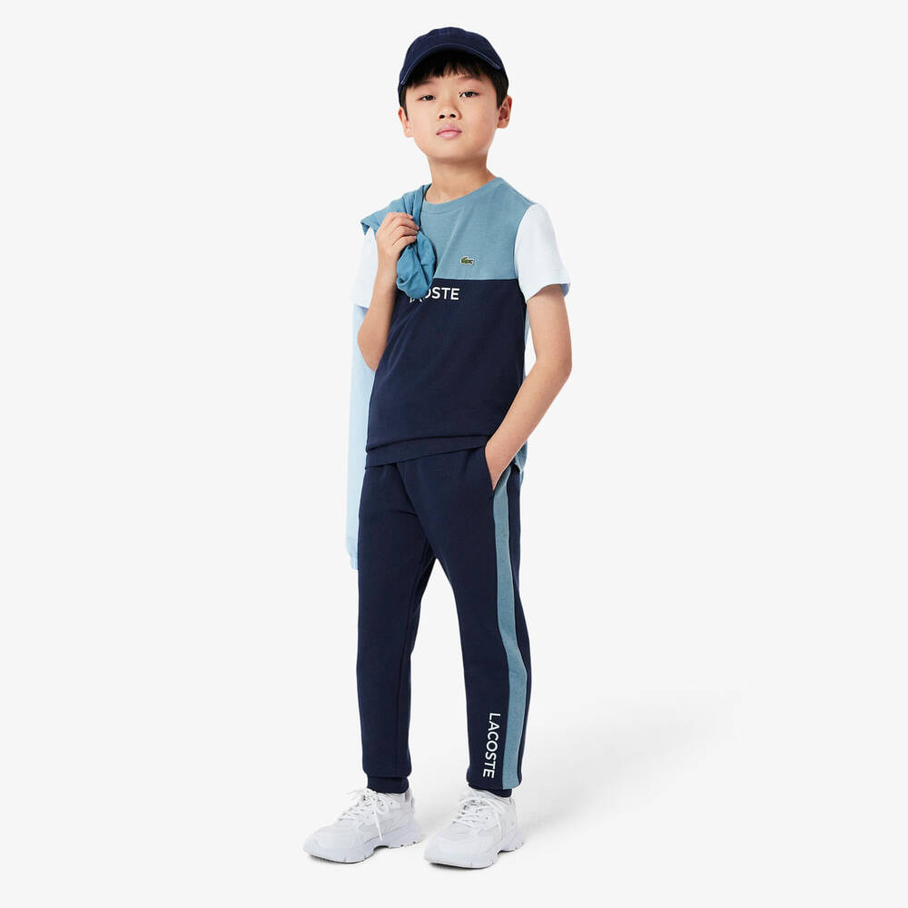 Lacoste-Boys Blue Cotton Colorblock Tee | Childrensalon Outlet