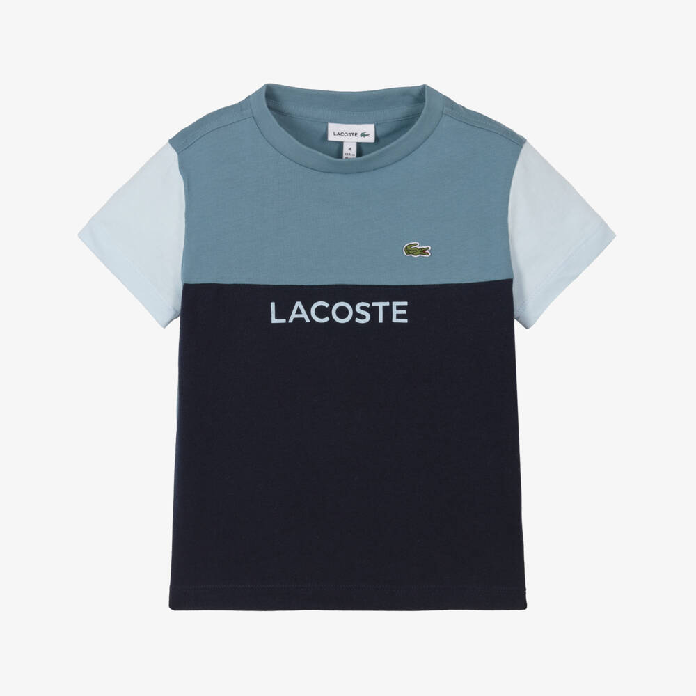 Lacoste-Boys Blue Cotton Colorblock Tee | Childrensalon Outlet