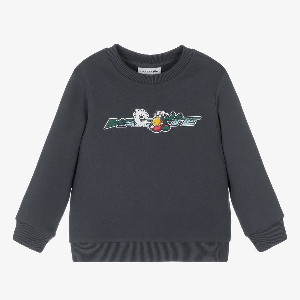 Lacoste - Boys Blue Cotton Logo Sweatshirt | Childrensalon