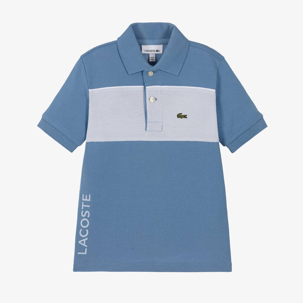 Lacoste-Boys Blue Cotton Piqué Contrast Polo Shirt | Childrensalon Outlet