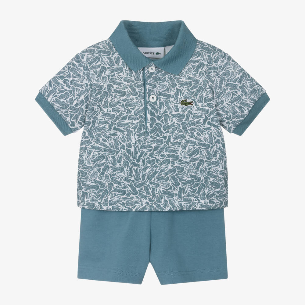 Lacoste-Boys Blue Cotton Polo & Shorts Ensemble | Childrensalon Outlet