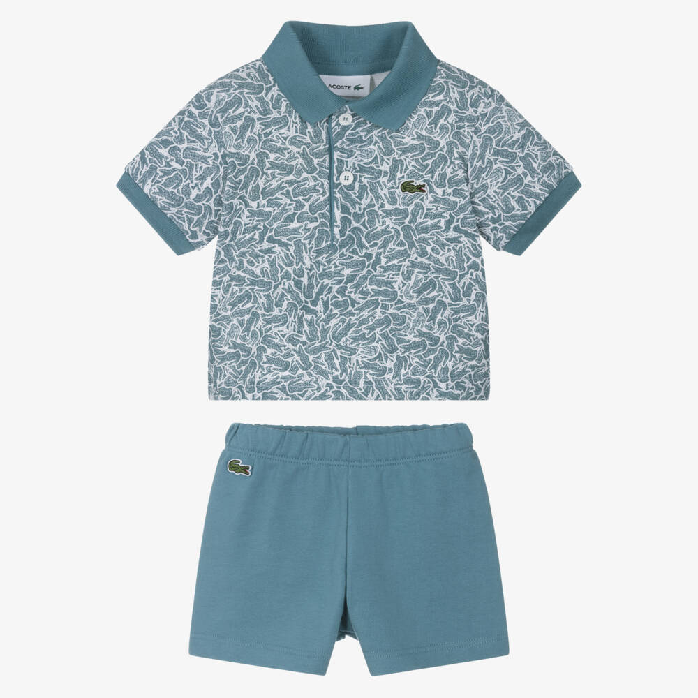 Lacoste-Boys Blue Cotton Polo & Shorts Ensemble | Childrensalon Outlet