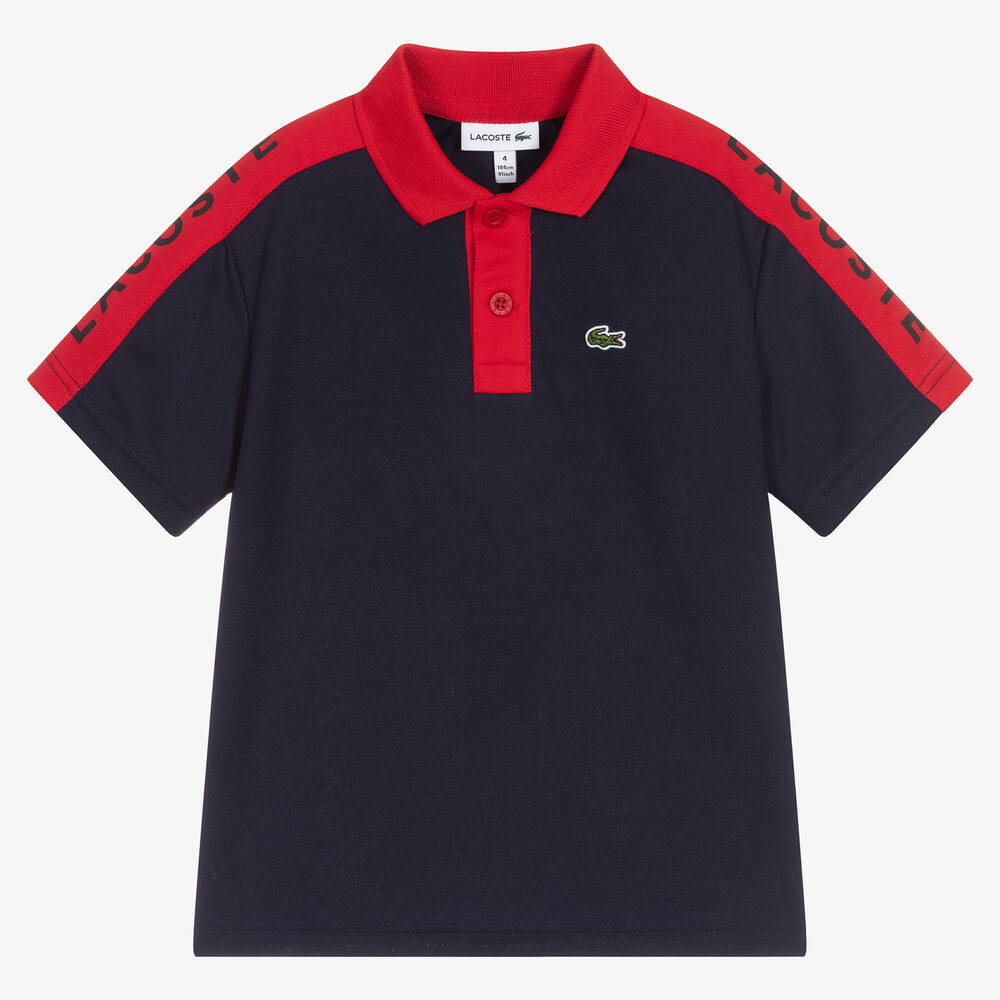 Lacoste - Boys Blue Logo Tape Polo Shirt | Childrensalon