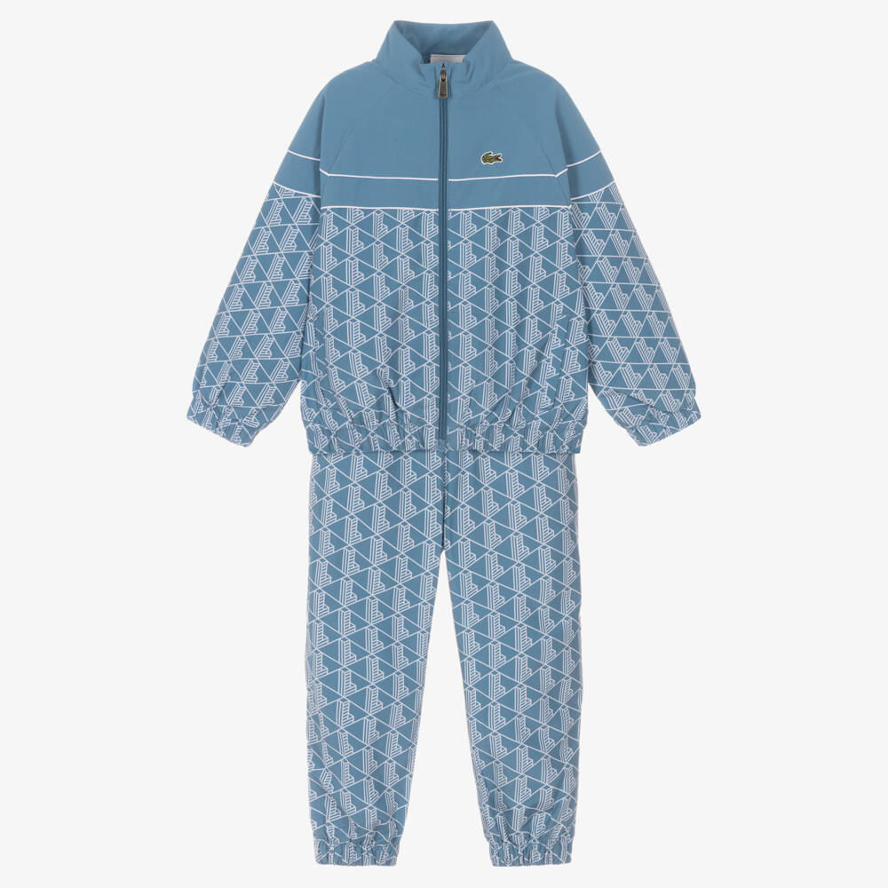Lacoste-Boys Blue Monogram Logo Zip-Up Tracksuit | Childrensalon Outlet