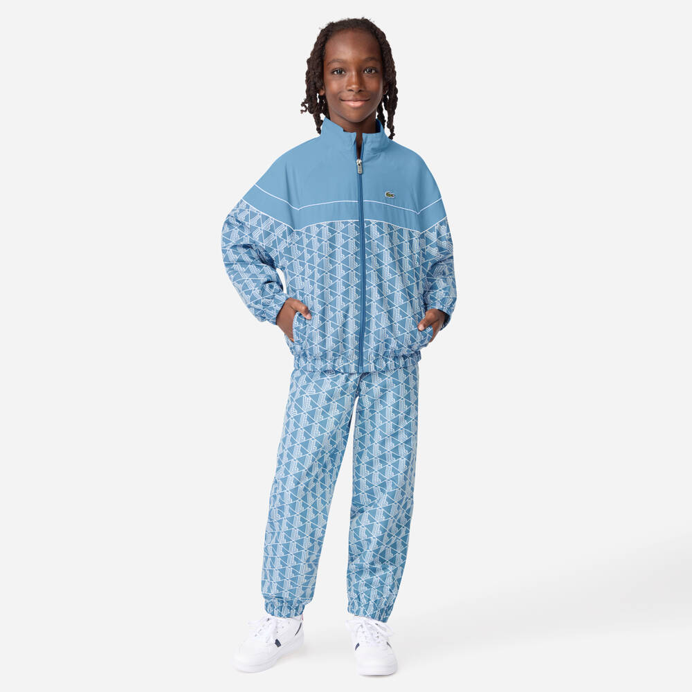 Lacoste-Boys Blue Monogram Logo Zip-Up Tracksuit | Childrensalon Outlet