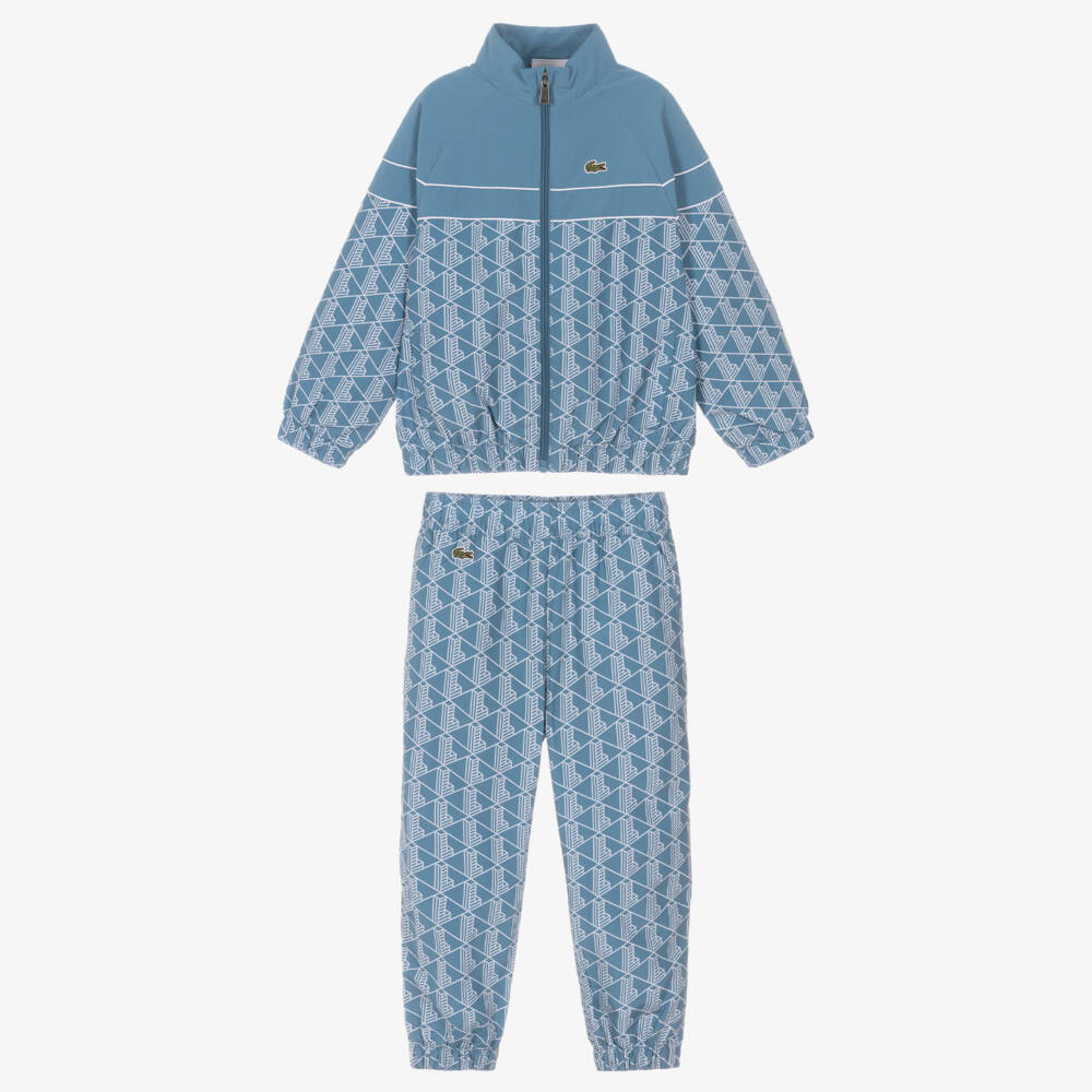 Lacoste-Boys Blue Monogram Logo Zip-Up Tracksuit | Childrensalon Outlet