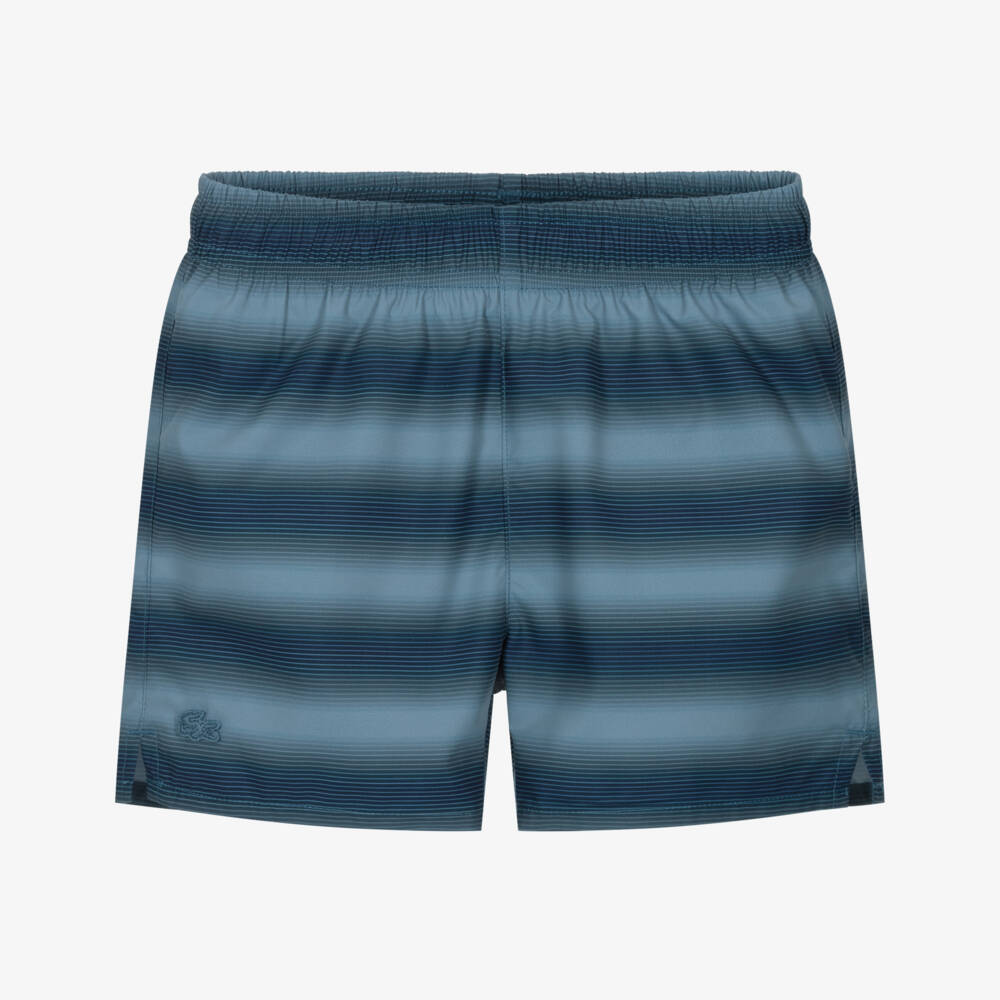Lacoste-Boys Blue Striped Swim Shorts | Childrensalon Outlet