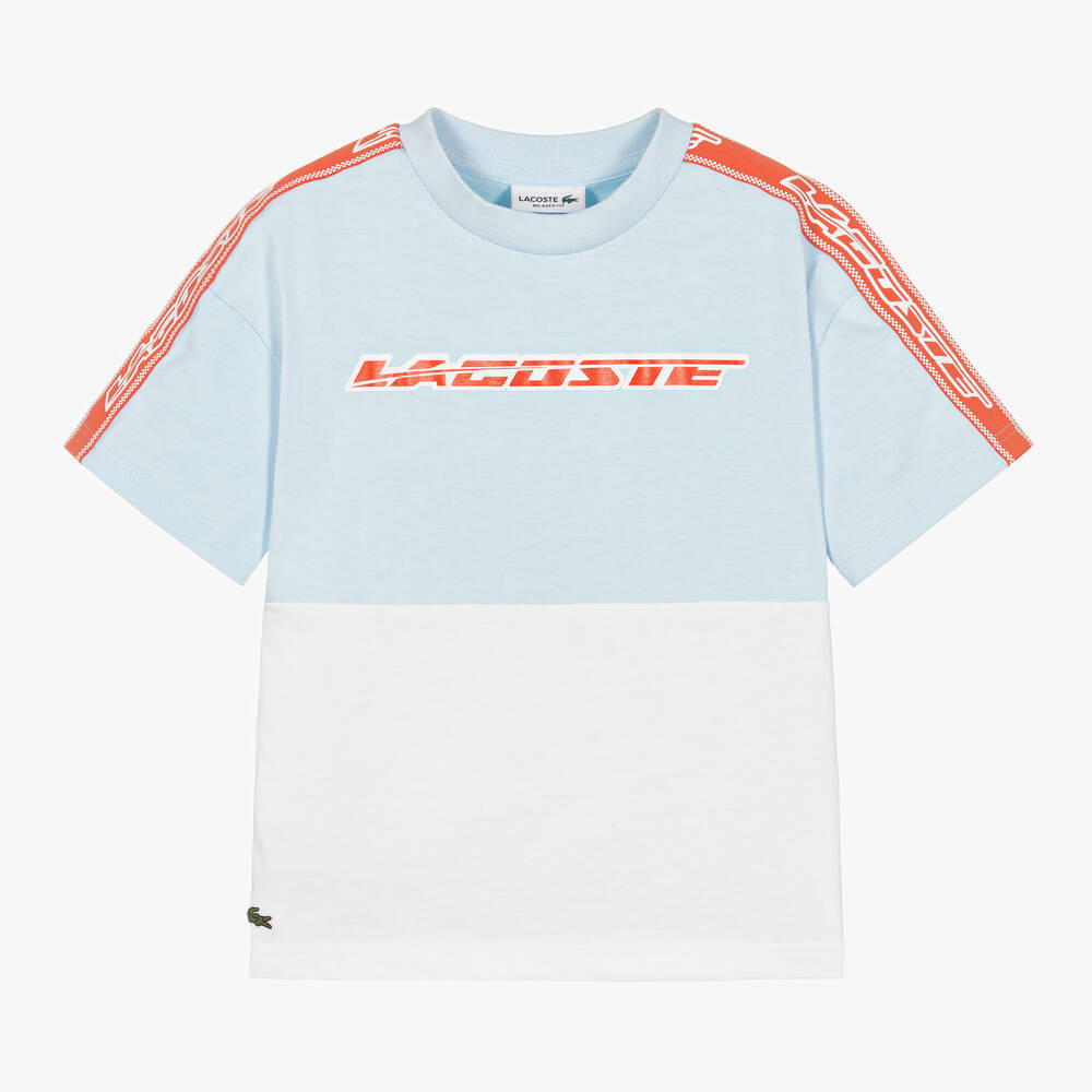 Lacoste - Boys Blue & White Cotton Racing Logo T-Shirt | Childrensalon