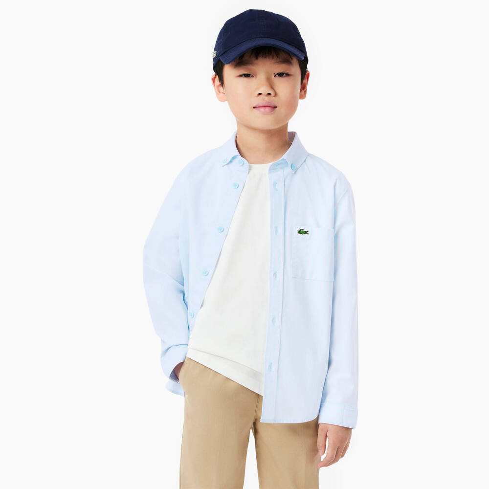 Lacoste-Boys Classic Blue Pinstripe Shirt | Childrensalon Outlet
