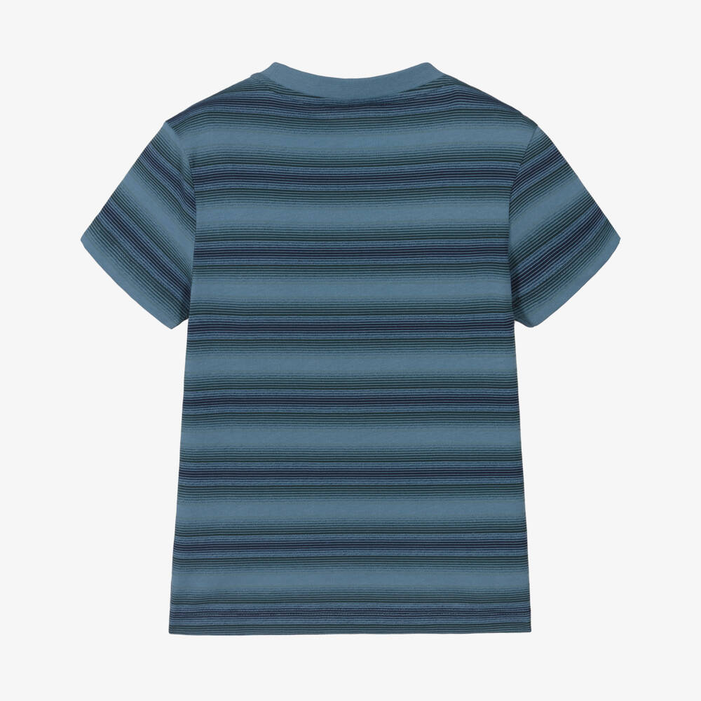Lacoste-Boys Cotton Tee with Blue Stripes | Childrensalon Outlet