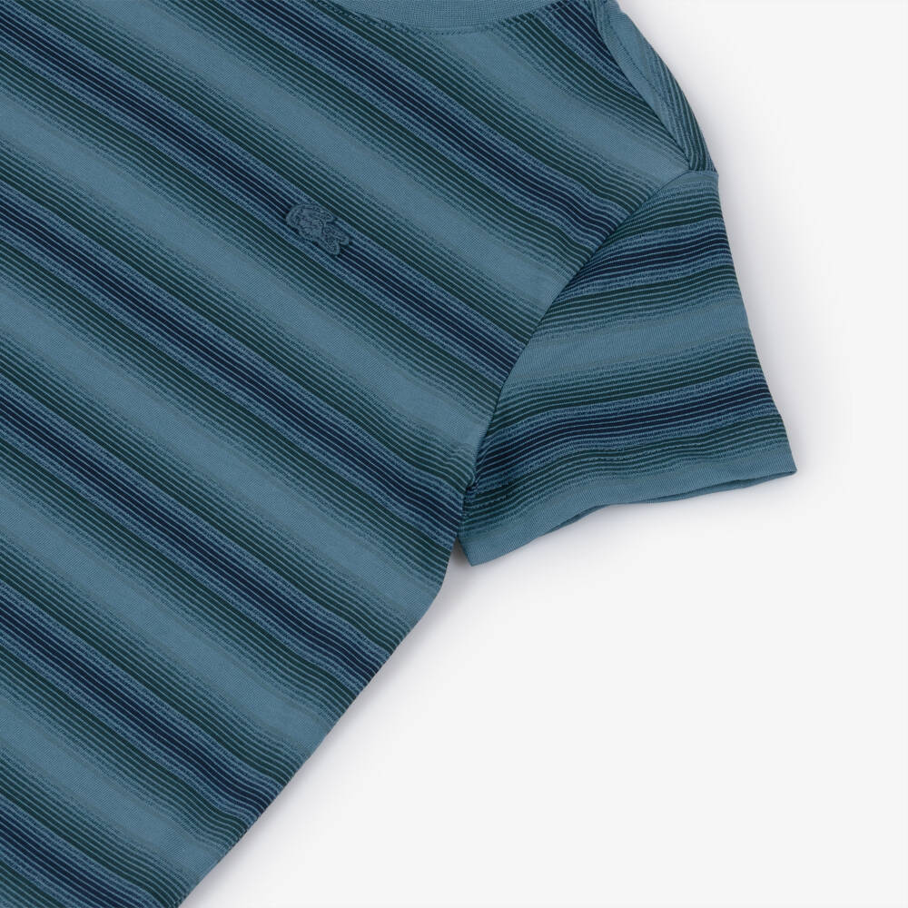 Lacoste-Boys Cotton Tee with Blue Stripes | Childrensalon Outlet