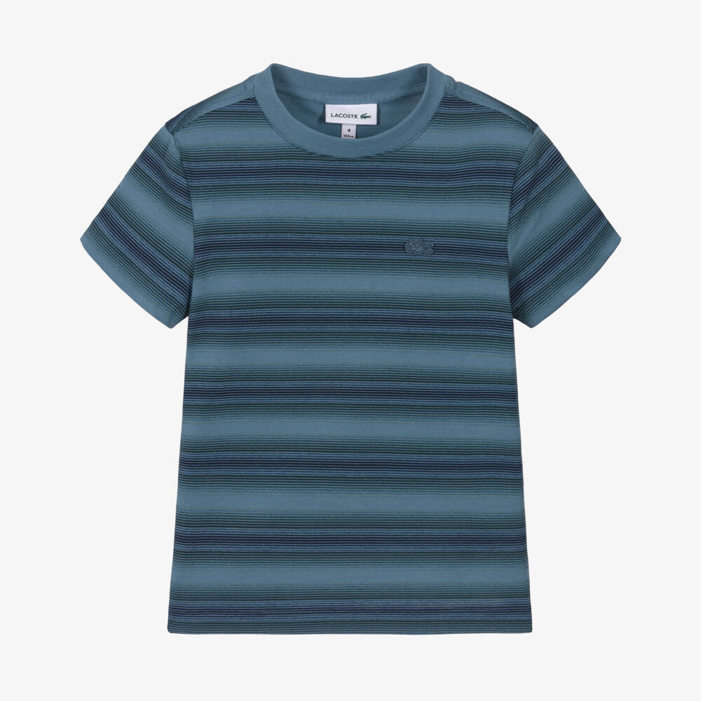Lacoste-Boys Cotton Tee with Blue Stripes | Childrensalon Outlet