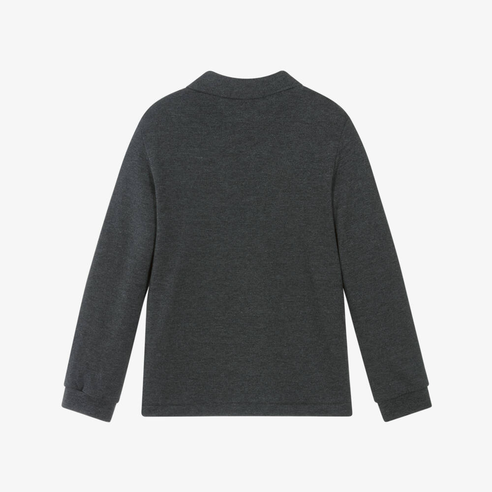 Lacoste-Boys Dark Grey Cotton Piqué Long-Sleeved Polo Shirt | Childrensalon Outlet